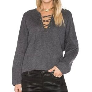 Vince Charcoal Lace-Up V-Neck Sweater